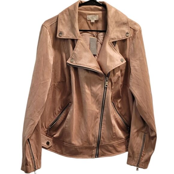 ANN Taylor Loft Faux Suede Moto Jacket Dusty Pink 14 Plus  NWT - Picture 2 of 6
